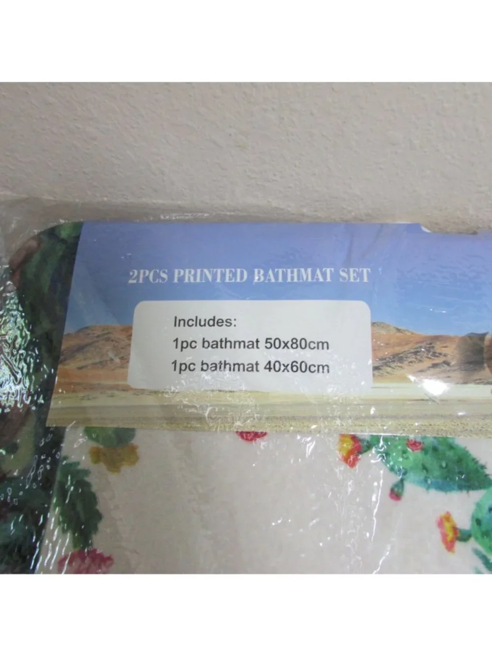 2 pc Cactus Desert Print Western Bath Mat Set